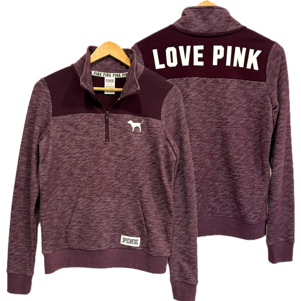 PINK Victoria's Secret 1/2 Zip pullover Sweatshirt Size XS LOVE PINK Spell Out